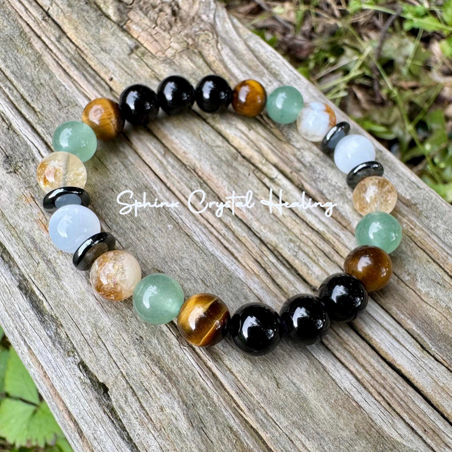 Taurus Energy Bracelet " The Determined Taurus " April May Birthday - Crystal Gemstones - Black Tourmaline - Citrine - Tigers Eye - Selenite