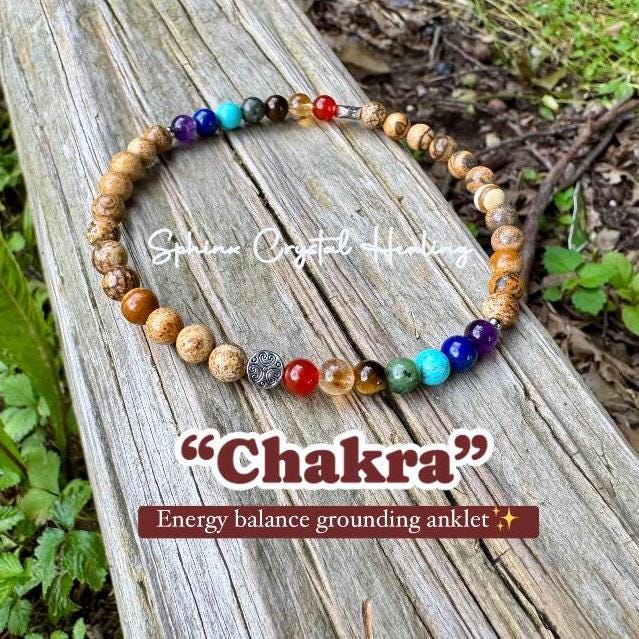 Chakra Balance Anklet - Grounding Picture Jasper - Grounded Connection to Earth - Crystal Healing - REAL Quality Gemstone Ankle Bracelet