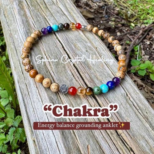 Chakra Balance Anklet - Grounding Picture Jasper - Grounded Connection to Earth - Crystal Healing - REAL Quality Gemstone Ankle Bracelet