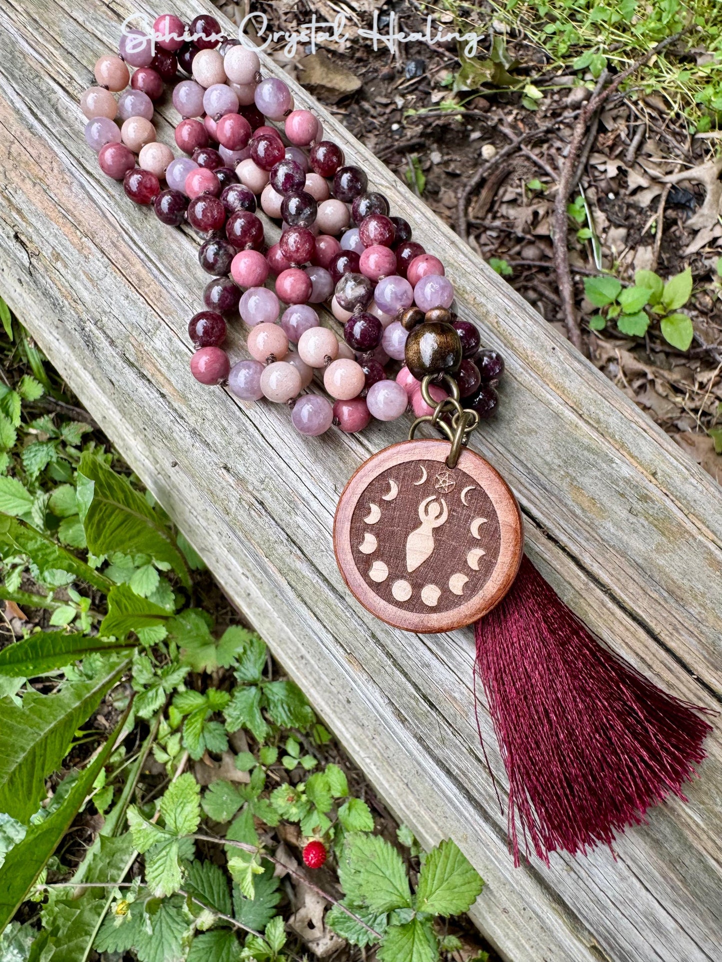 Only One - Self Love & Emotional Healing Mala Necklace - Feminine Energy " Strawberry Moon " RARE Strawberry Quartz - Eudialyte - Moonstone