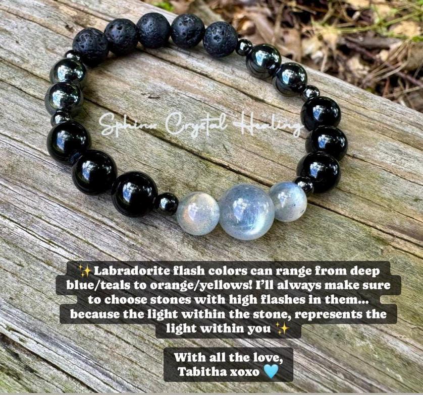 Empath Protection - Aura Shield - Absorb Negativity " The Empath's Raincoat "  Black Tourmaline Gemstones - Crystal Healing Empathy Bracelet