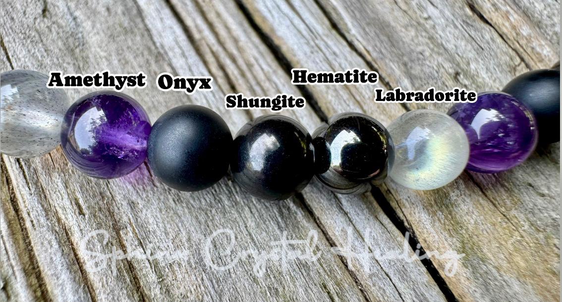 Empath Anklet - EMF Protection - Nope " Not Today " Anxiety & Stress - Shungite - Amethyst - Labradorite - Crystal Healing AAA Gemstones