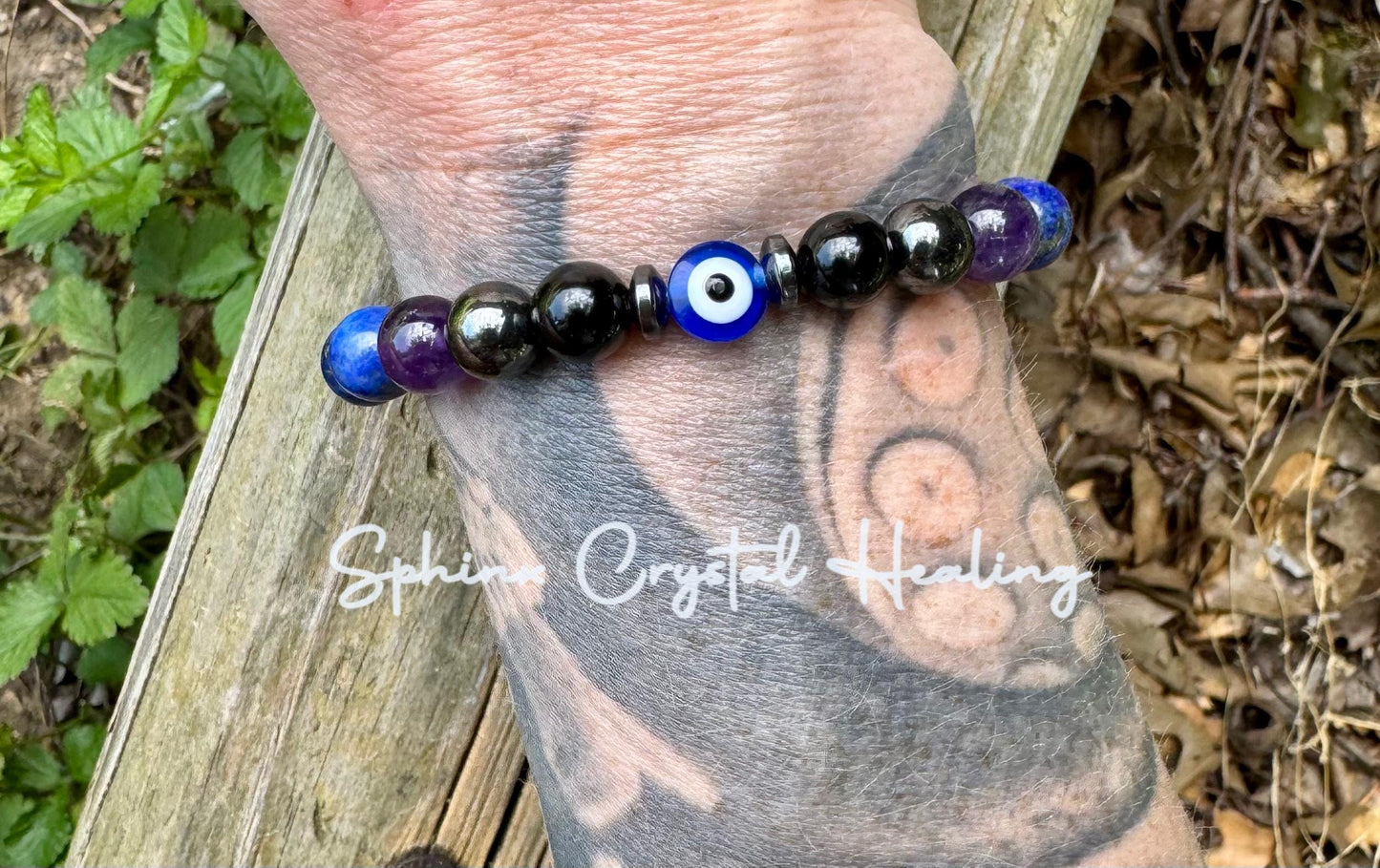 8mm Aura Shield - Protection & Intuition " Nice Try Evil Eye " Nazaar Amulet - AAA Lapis - Black Tourmaline - Real Crystal Healing Gemstones