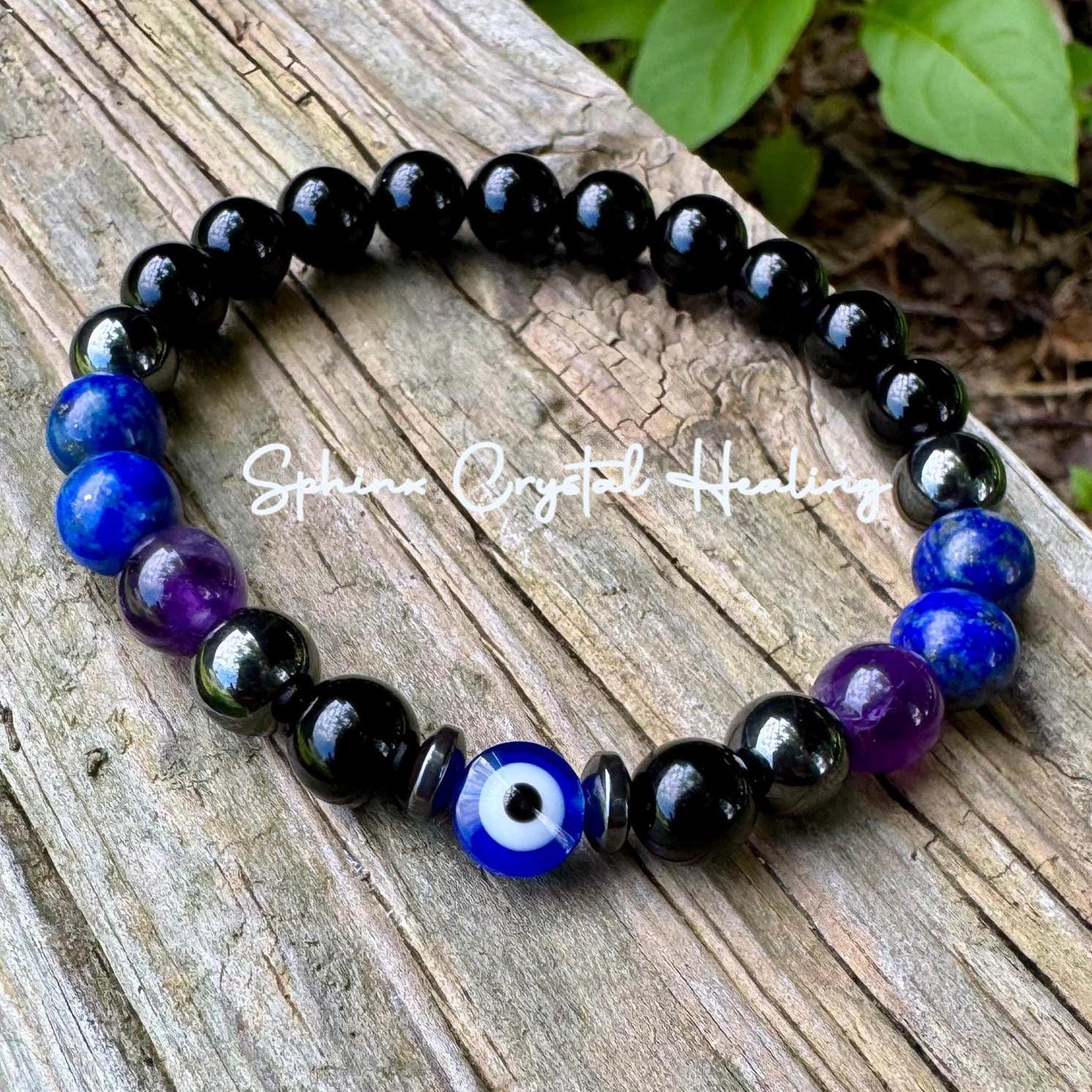 8mm Aura Shield - Protection & Intuition " Nice Try Evil Eye " Nazaar Amulet - AAA Lapis - Black Tourmaline - Real Crystal Healing Gemstones