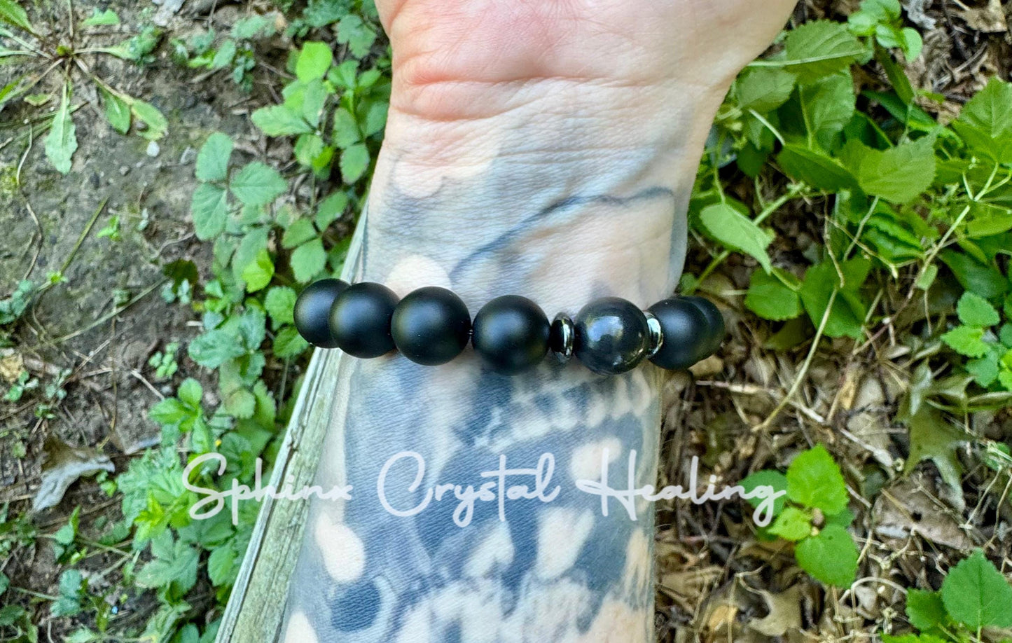 12MM Self Transformation & Spiritual Growth " Divine Reflection " Shungite EMF Protection - Onyx Obsidian Crystal Healing Gemstone Bracelet