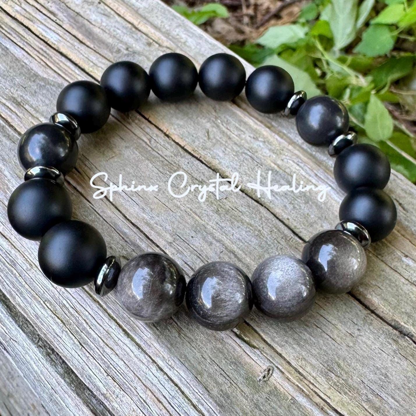 12MM Self Transformation & Spiritual Growth " Divine Reflection " Shungite EMF Protection - Onyx Obsidian Crystal Healing Gemstone Bracelet