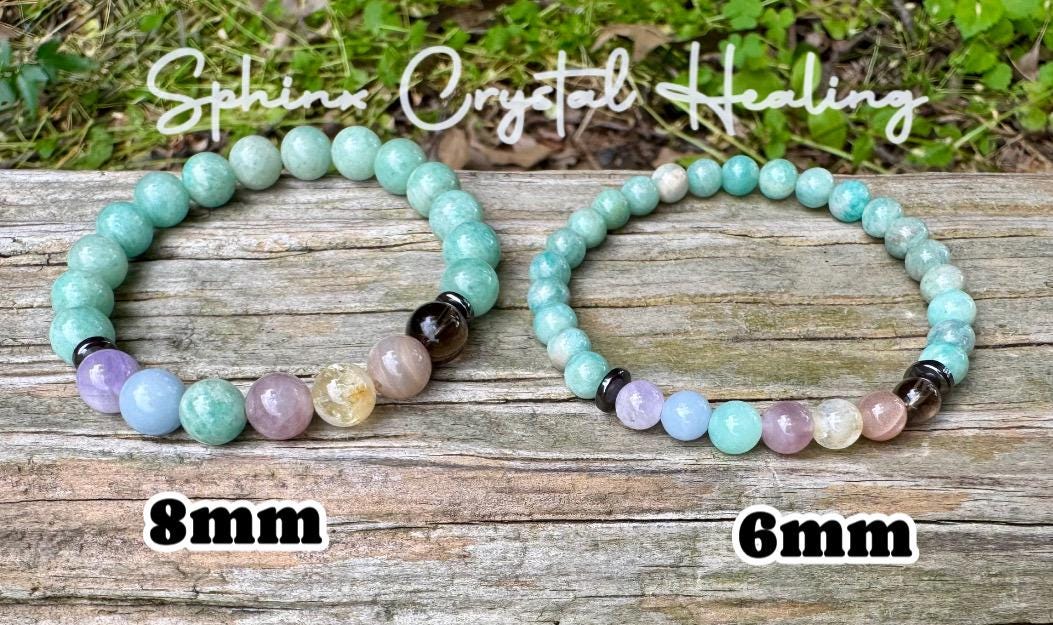 Calming Energy - Stress and Anxiety Support - Pastel Chakra Stones - AAA Amazonite - Amethyst - Sunstone - Citrine - Smoky Quartz Bracelet