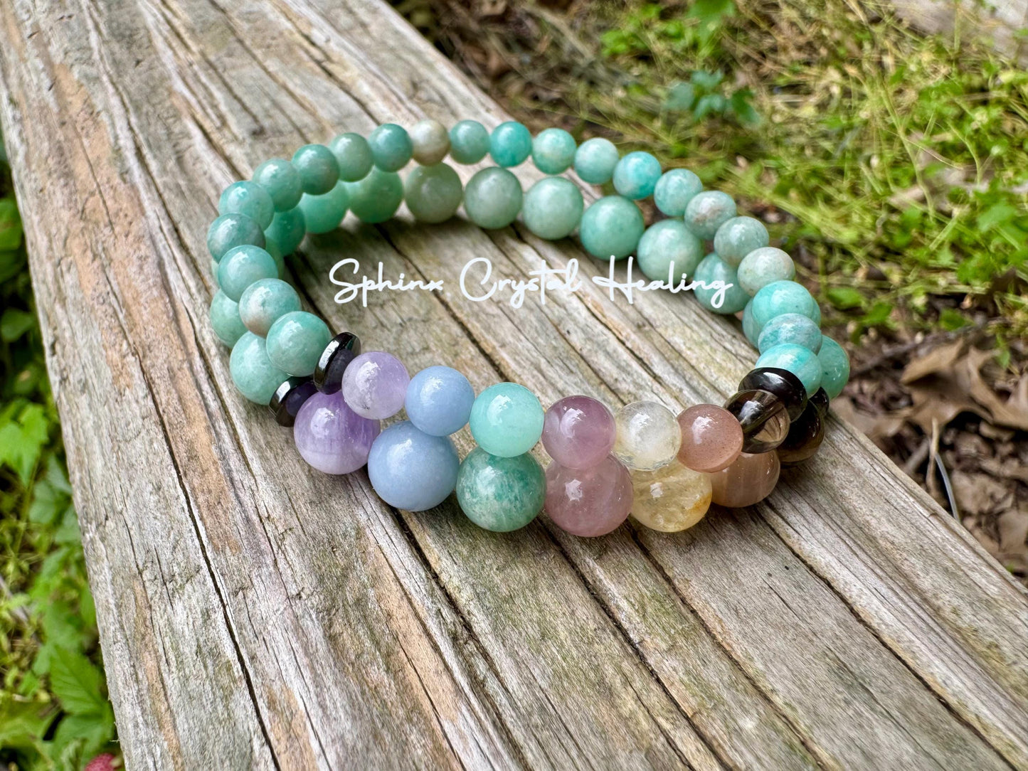Calming Energy - Stress and Anxiety Support - Pastel Chakra Stones - AAA Amazonite - Amethyst - Sunstone - Citrine - Smoky Quartz Bracelet