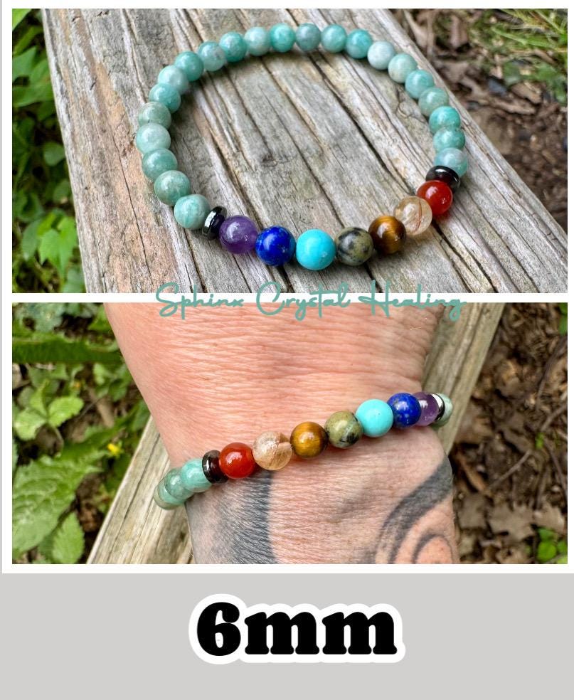 Anxiety and Stress Support - Chakra Stones - Spiritual Healing - AAA Amazonite - Amethyst - Citrine - Lapis - Carnelian Crystal Bracelet
