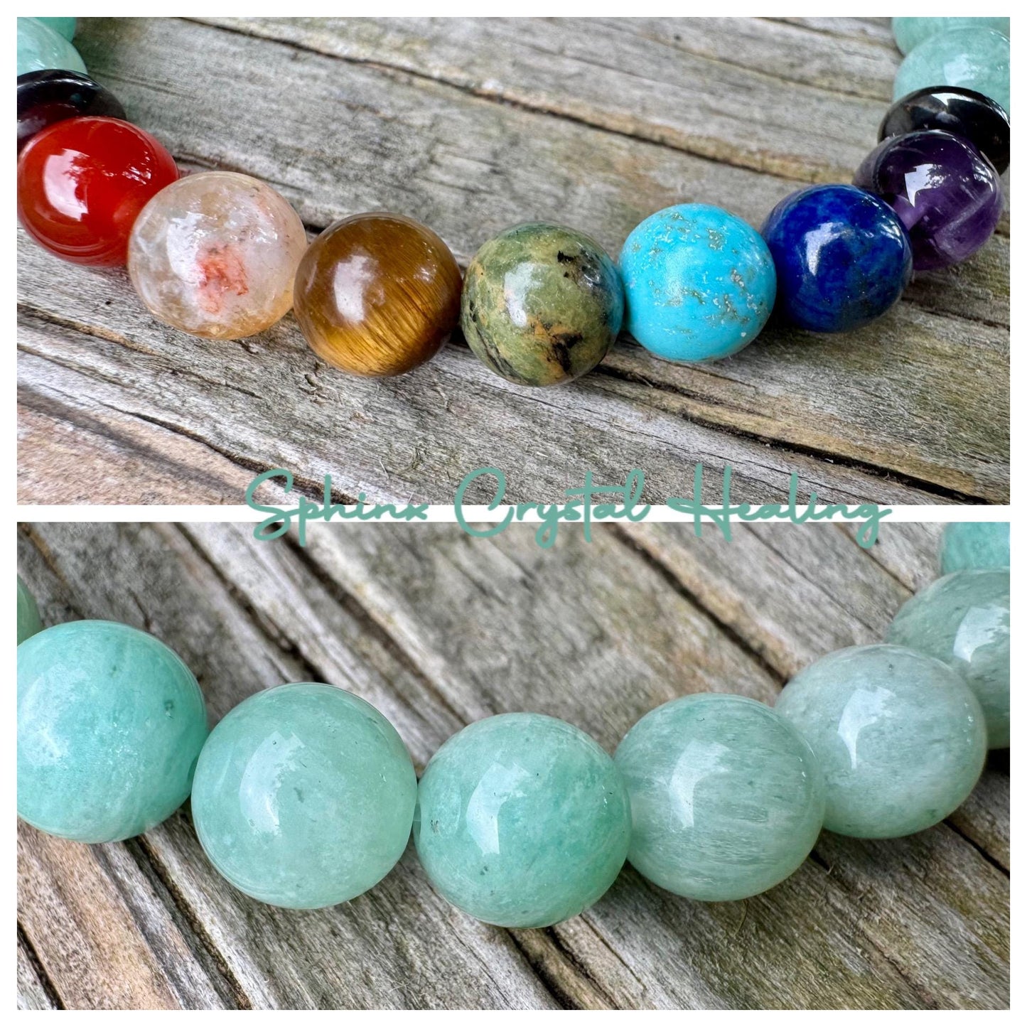 Anxiety and Stress Support - Chakra Stones - Spiritual Healing - AAA Amazonite - Amethyst - Citrine - Lapis - Carnelian Crystal Bracelet