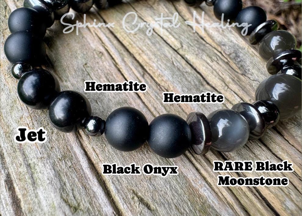 Triple Moon Goddess Energy - RARE Black Moonstone " Queen Of Shadows " Hecate Spiritual Protection - Onyx - Jet - Crystal Healing Bracelet