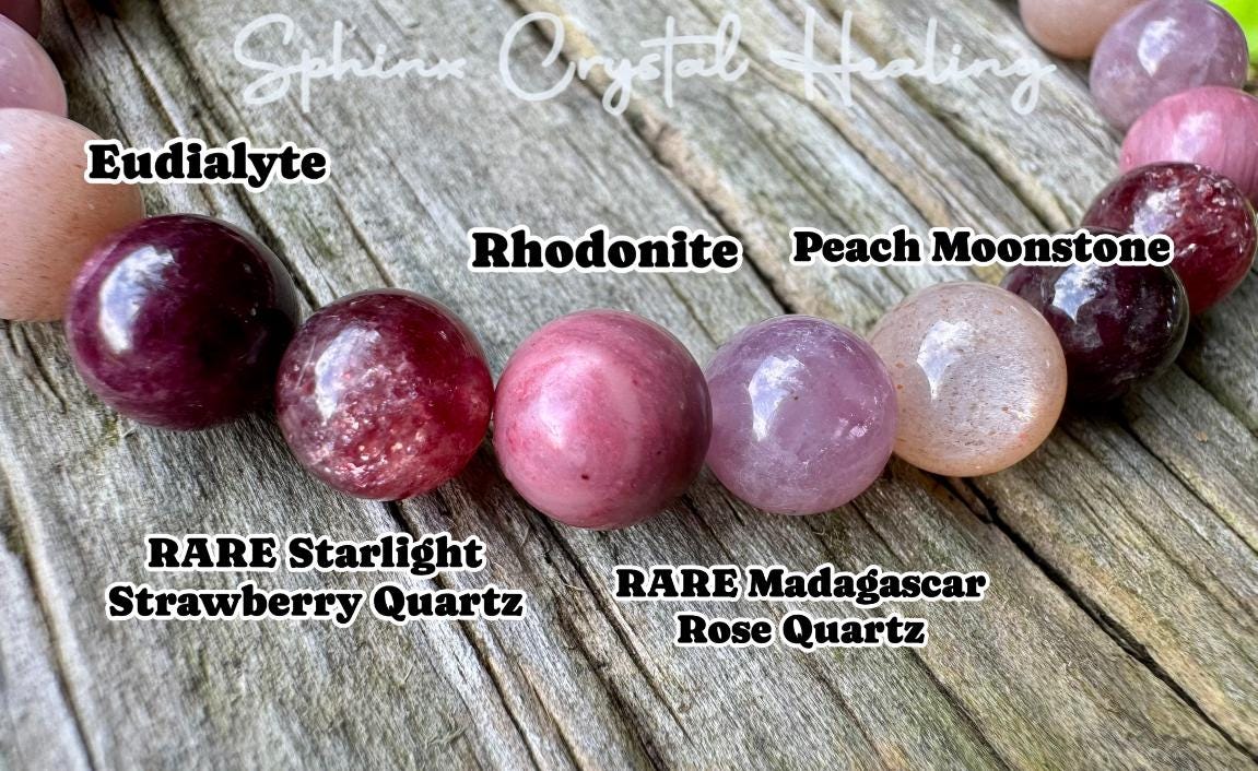 Self Love & Empowerment - RARE Strawberry Quartz  " Strawberry Moon " Emotional Healing - Eudialyte - Rose Quartz Crystal Gemstone Bracelet