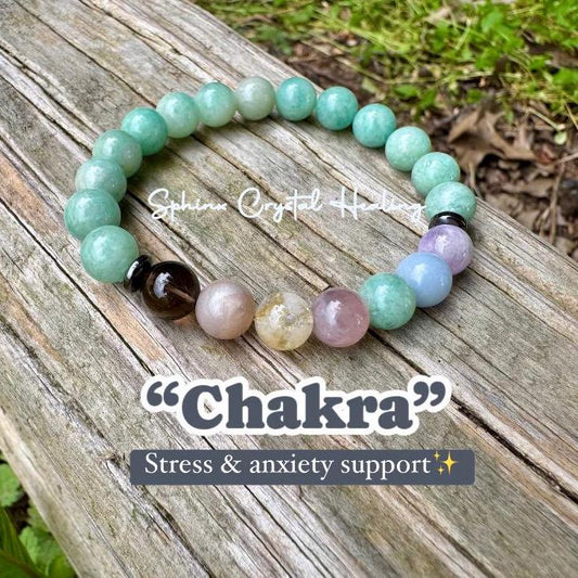 Calming Energy - Stress and Anxiety Support - Pastel Chakra Stones - AAA Amazonite - Amethyst - Sunstone - Citrine - Smoky Quartz Bracelet