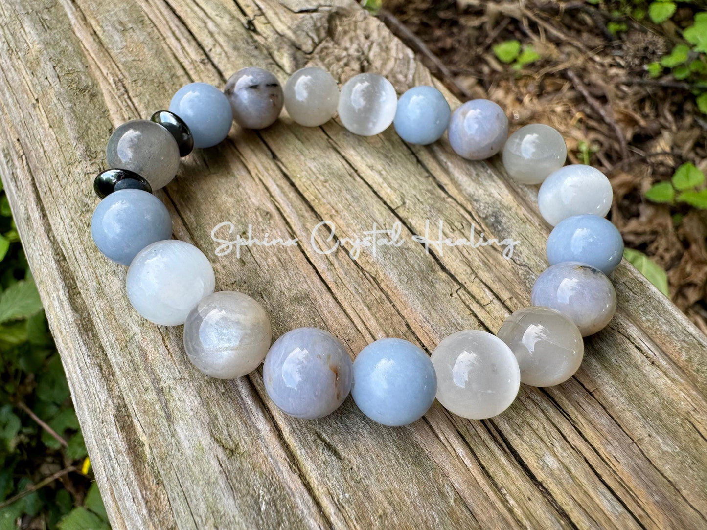 10mm Emotional Healing - Grief & Depression Support " Angel in the Mist " AAA RARE Blue Rose Quartz - Moonstone - Angelite  Crystal Bracelet