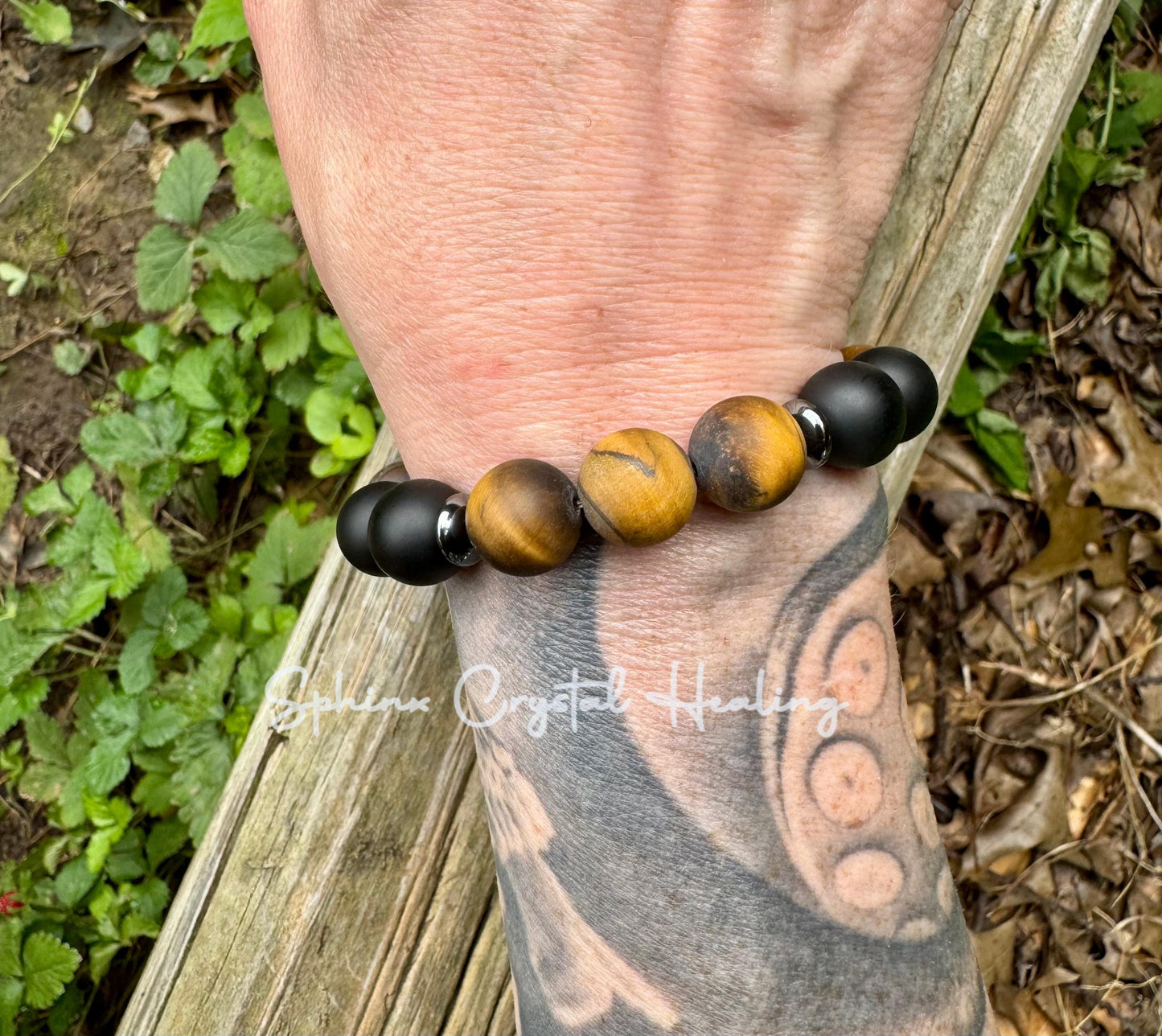 12mm Stress & Anxiety Support  - Strength and Protection " Battle Ropes " Courage - Tigers Eye - Onyx - Crystal Healing Gemstone Bracelet