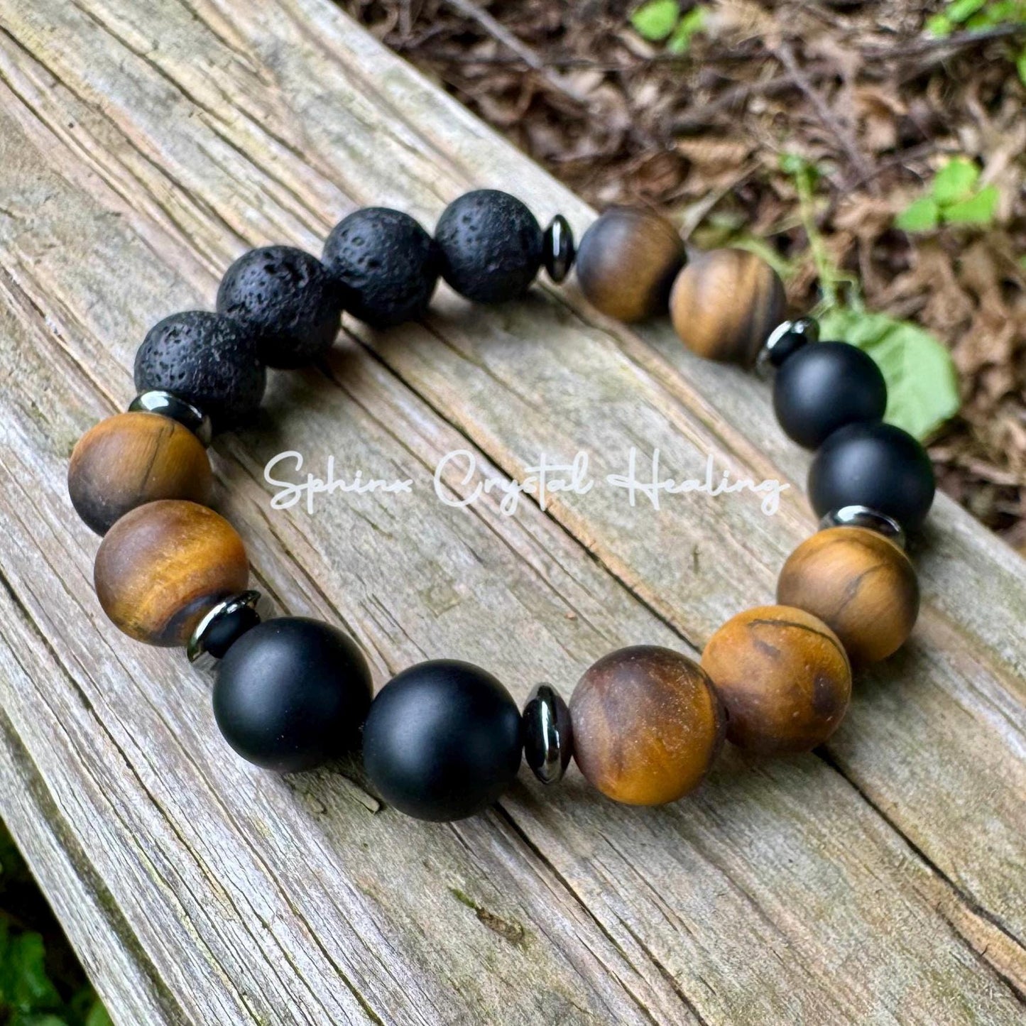 12mm Stress & Anxiety Support  - Strength and Protection " Battle Ropes " Courage - Tigers Eye - Onyx - Crystal Healing Gemstone Bracelet