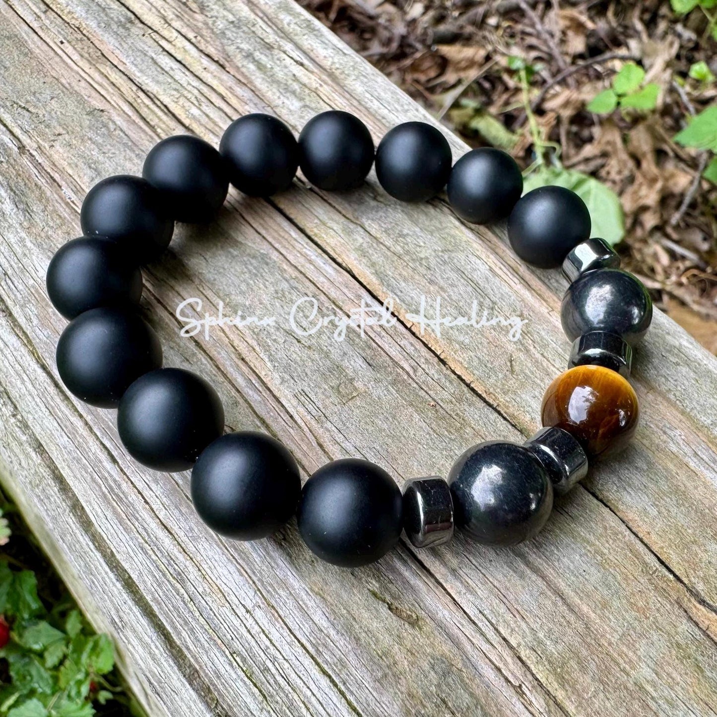 12mm EMF Protection - Strength & Courage " A Warrior's Battle Cry " AAA Shungite - Tigers Eye - Onyx - Real Crystal Gemstone Bracelet