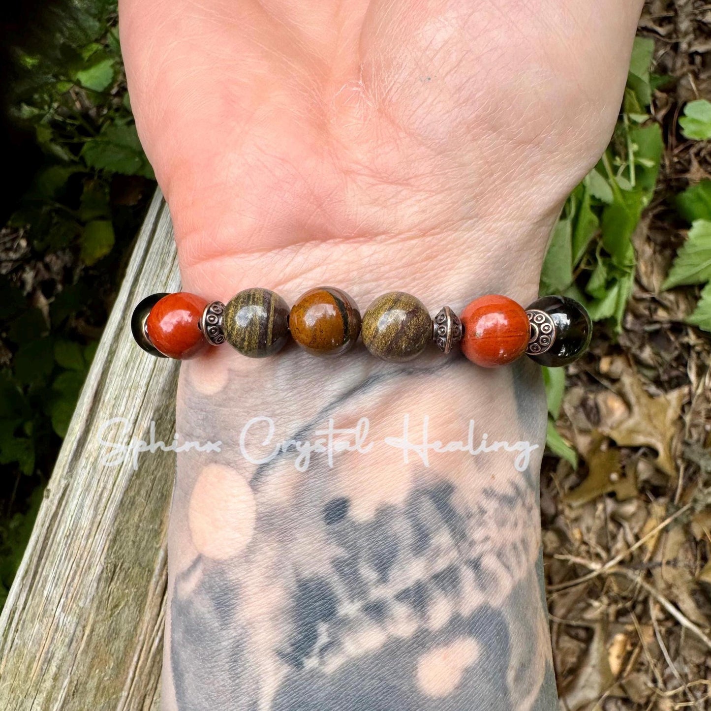 MENS 10MM - PTSD Trauma Recovery - Emotional Abuse Healing " The Strength Of Terra " Sadness - Depression - REAL Crystal Gemstone Bracelet