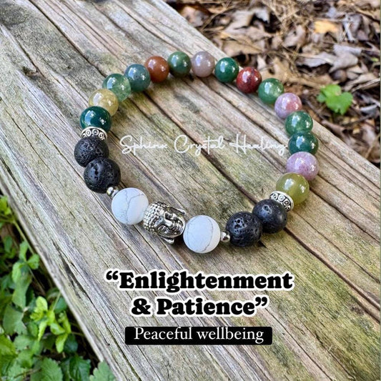 Peaceful Wellbeing - Spiritual Growth " Enlightenment and Patience " Real Quality Stones - Crystal Gemstone Healing Bracelet