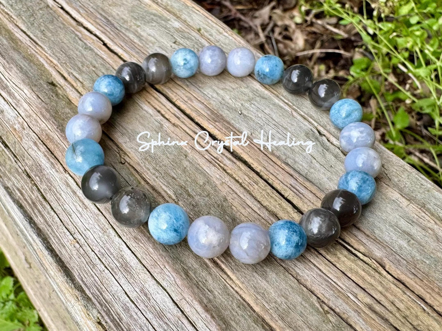 Spiritual Acceleration - Self Healing " Goddess of Sacred Waters " AAA RARE Black Moonstone - Blue Rose Quartz - Aquamarine Crystal Bracelet