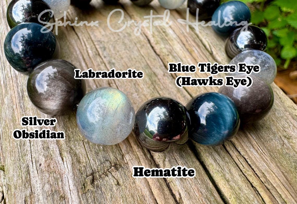 12mm Self Empowerment - Strength & Courage " You are the Universe " AAA Blue Tigers Eye - Labradorite - Obsidian Crystal Gemstone Bracelet