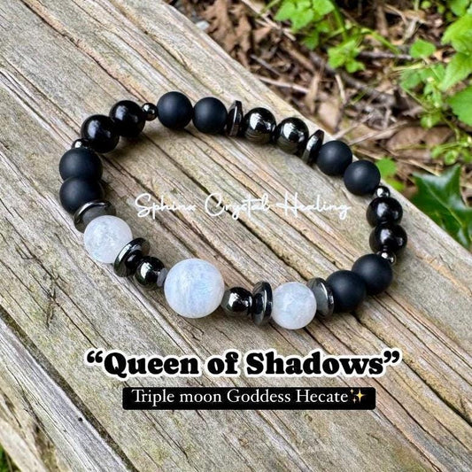 Hecate - Triple Moon Goddess " Queen Of Shadows " Spiritual Protection - High Quality Crystal Healing - Pagan Ritual - White Witch Bracelet