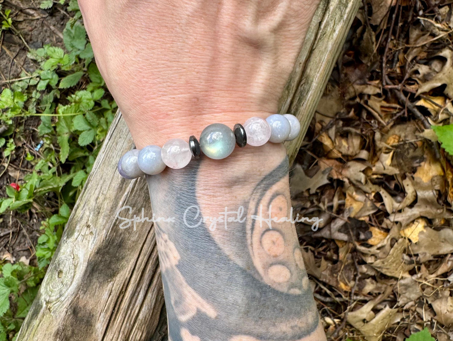 10mm Healer Support - RARE Blue Lepidolite " The Empath’s Halo " Energy Healing - Rose Quartz - White Amethyst - Empath Recharge Bracelet