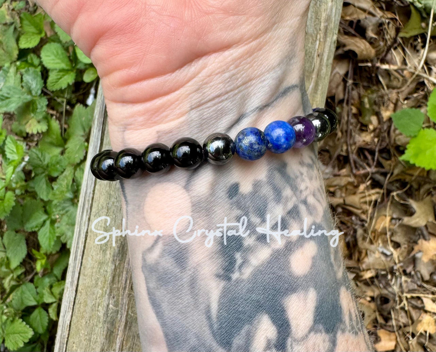 8mm Aura Shield - Protection & Intuition " Nice Try Evil Eye " Nazaar Amulet - AAA Lapis - Black Tourmaline - Real Crystal Healing Gemstones