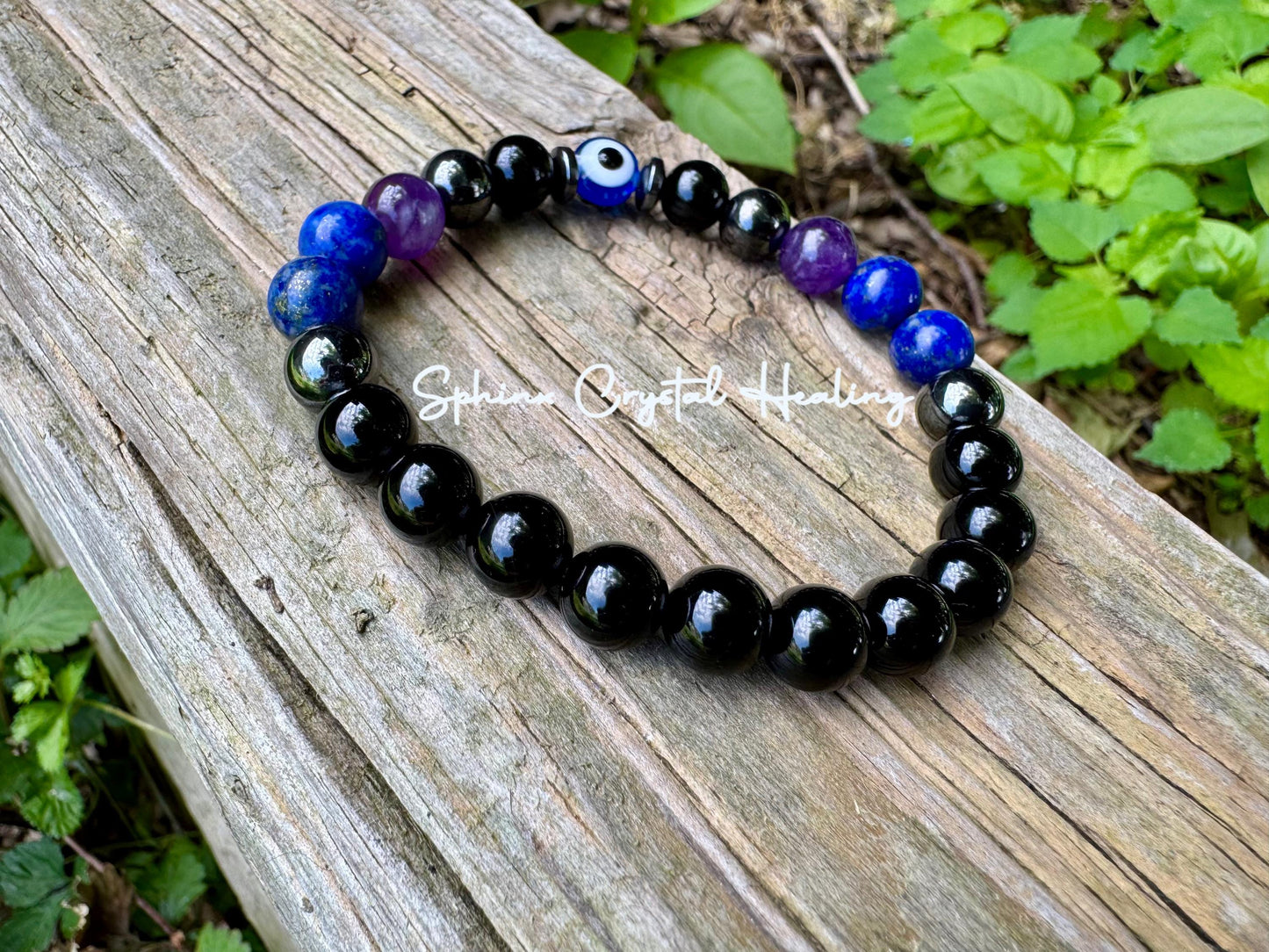 8mm Aura Shield - Protection & Intuition " Nice Try Evil Eye " Nazaar Amulet - AAA Lapis - Black Tourmaline - Real Crystal Healing Gemstones