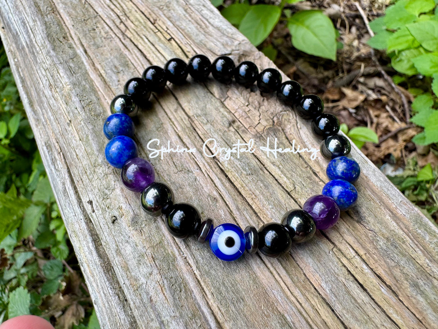 8mm Aura Shield - Protection & Intuition " Nice Try Evil Eye " Nazaar Amulet - AAA Lapis - Black Tourmaline - Real Crystal Healing Gemstones