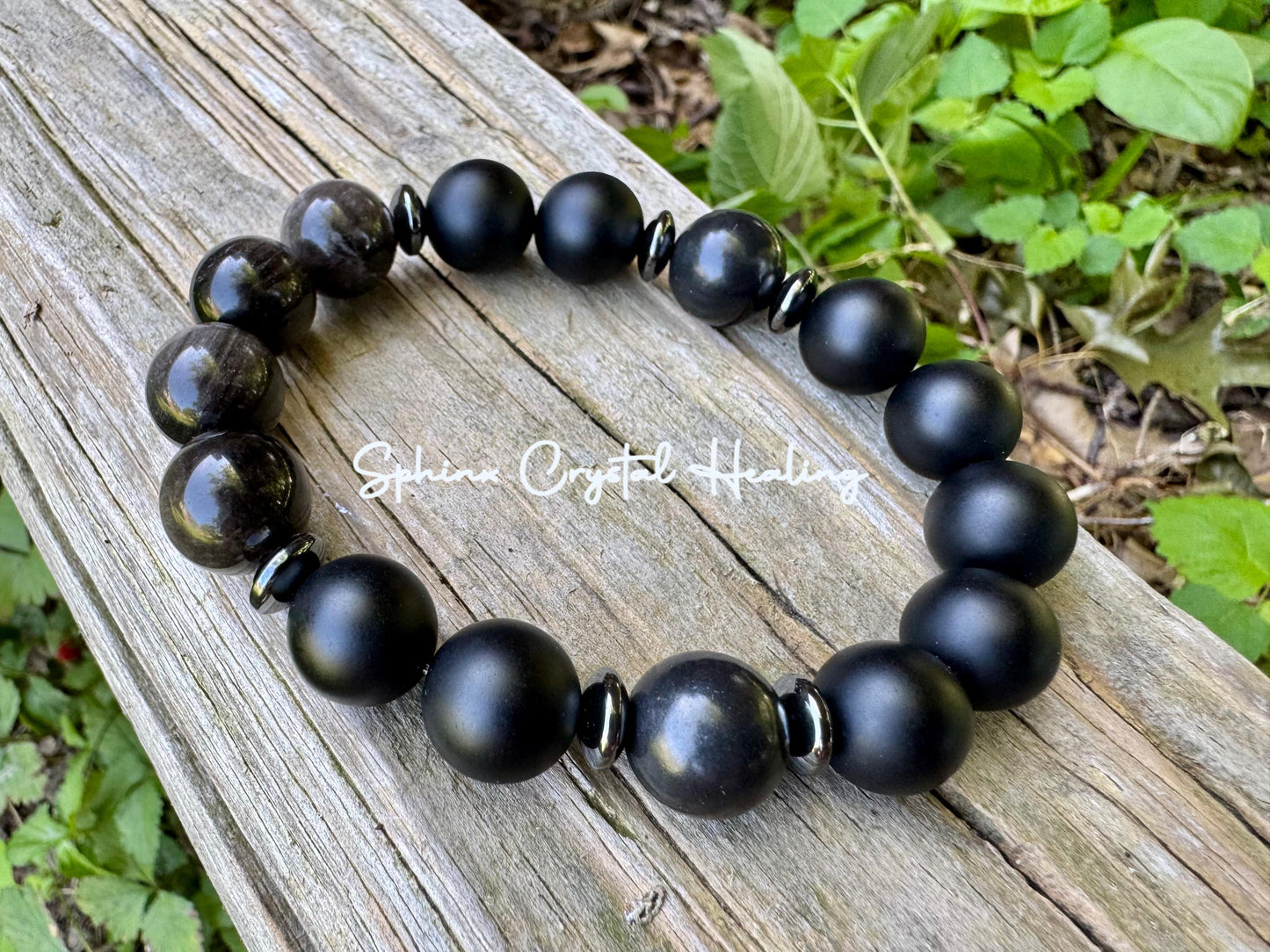 12MM Self Transformation & Spiritual Growth " Divine Reflection " Shungite EMF Protection - Onyx Obsidian Crystal Healing Gemstone Bracelet