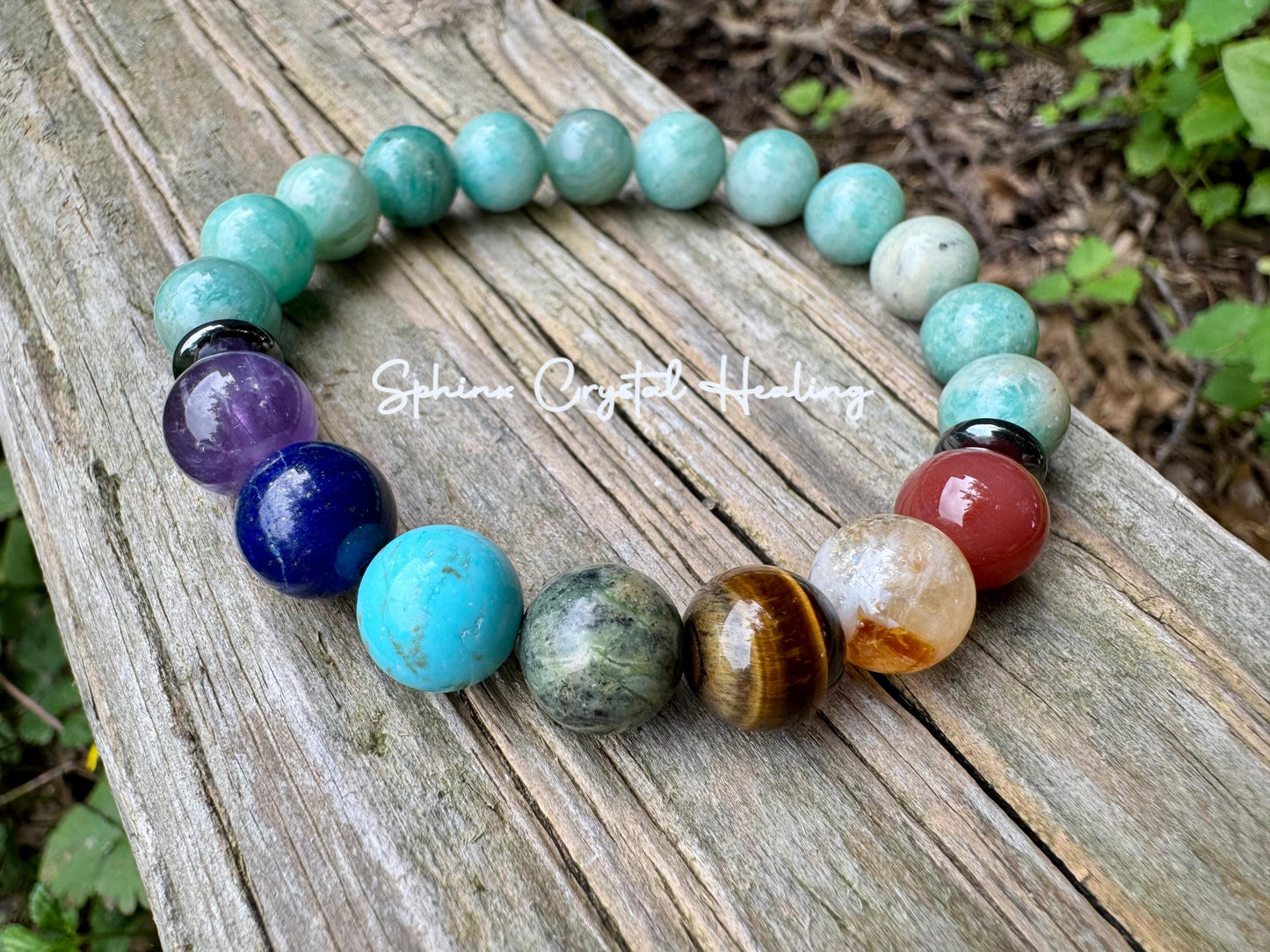 10mm Anxiety and Stress Support - Chakra Stones - Spiritual Healing - Amazonite - Amethyst - Citrine - Lapis - Carnelian Crystal Bracelet