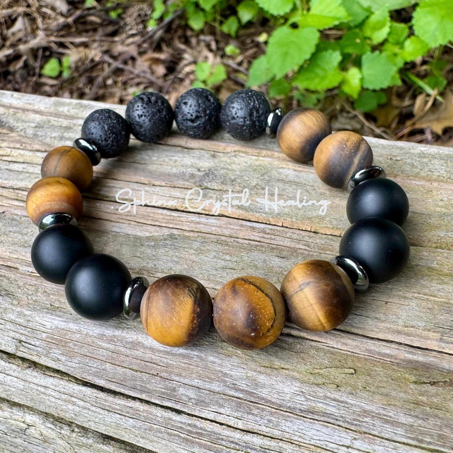 12mm Stress & Anxiety Support  - Strength and Protection " Battle Ropes " Courage - Tigers Eye - Onyx - Crystal Healing Gemstone Bracelet