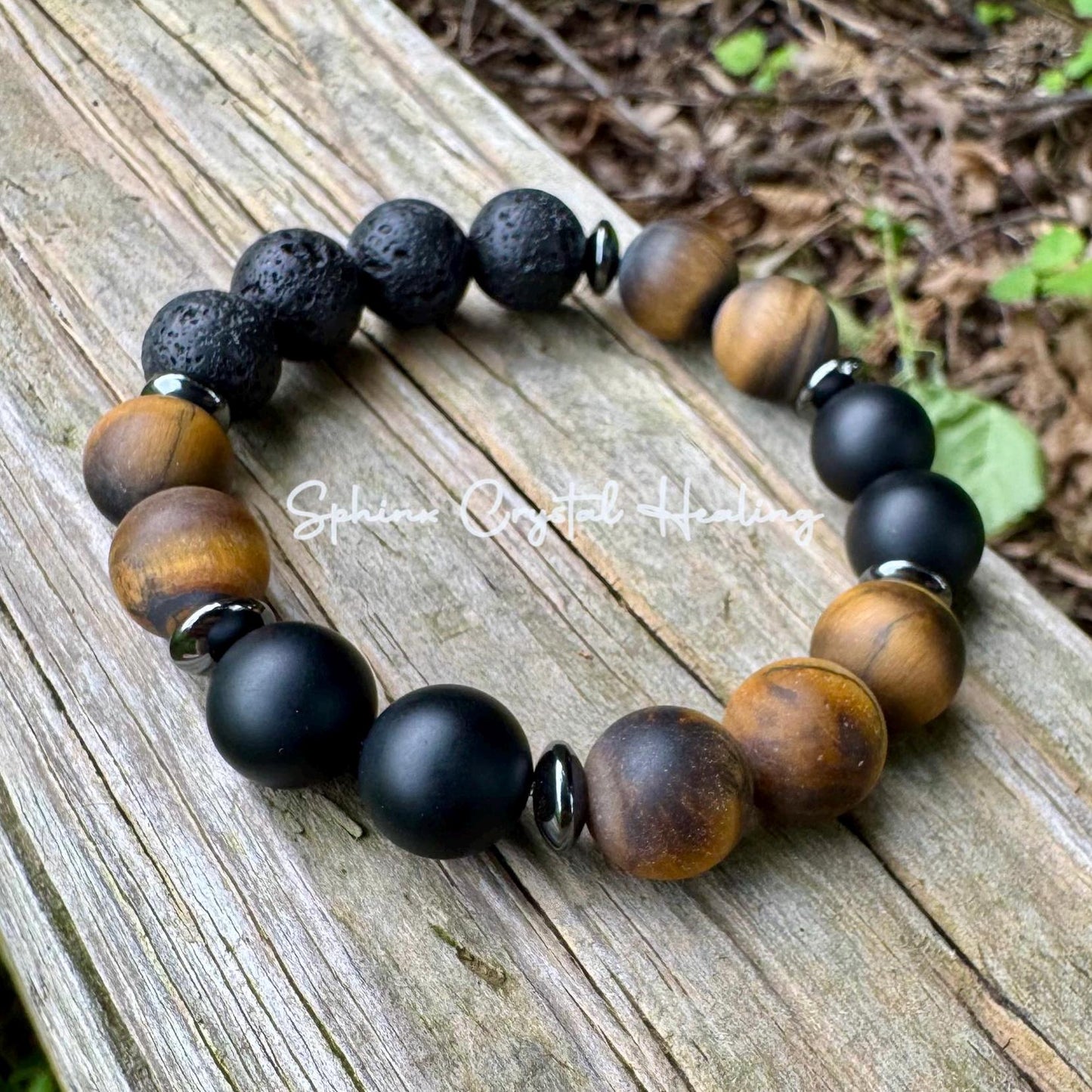 12mm Stress & Anxiety Support  - Strength and Protection " Battle Ropes " Courage - Tigers Eye - Onyx - Crystal Healing Gemstone Bracelet