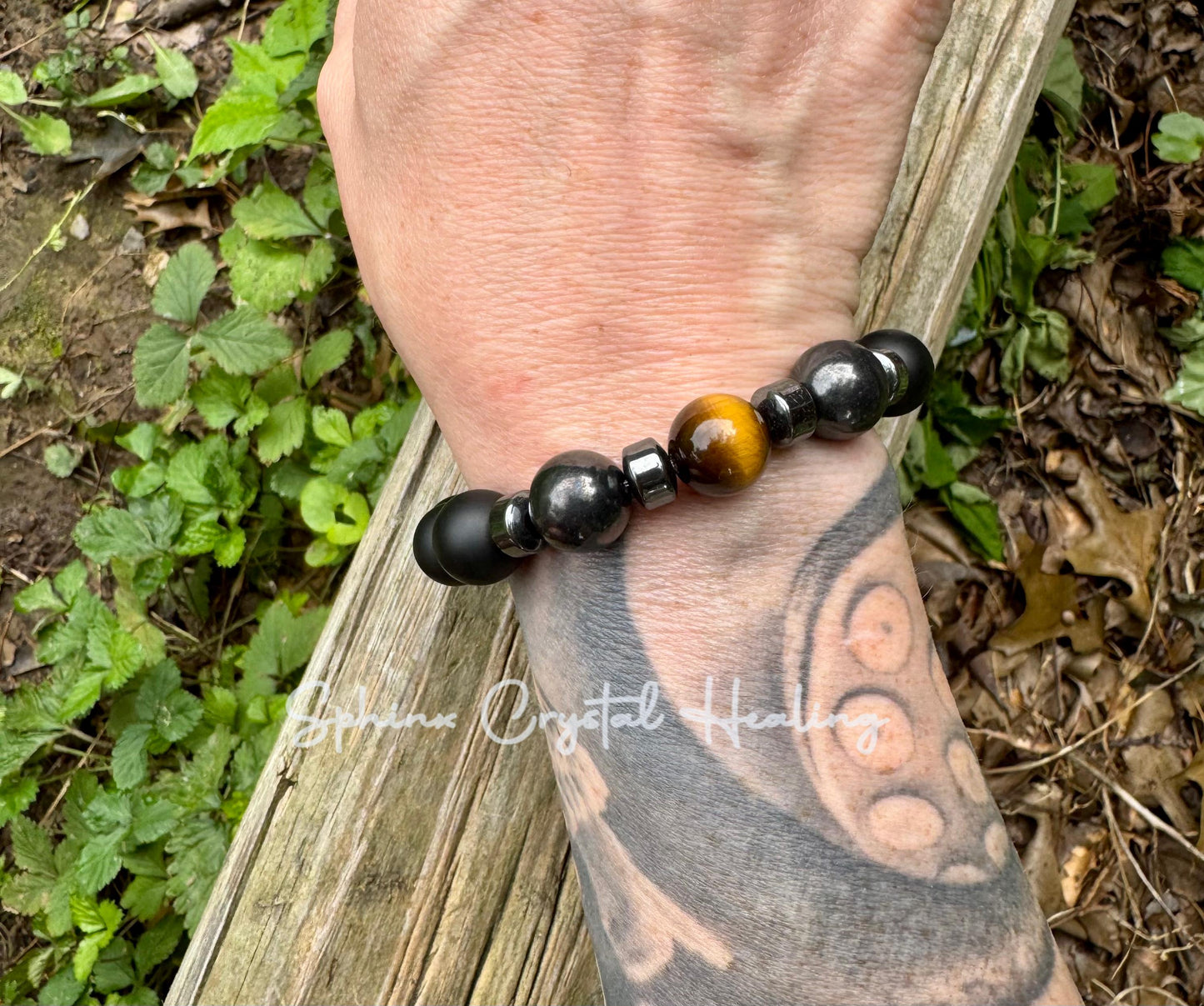 12mm EMF Protection - Strength & Courage " A Warrior's Battle Cry " AAA Shungite - Tigers Eye - Onyx - Real Crystal Gemstone Bracelet