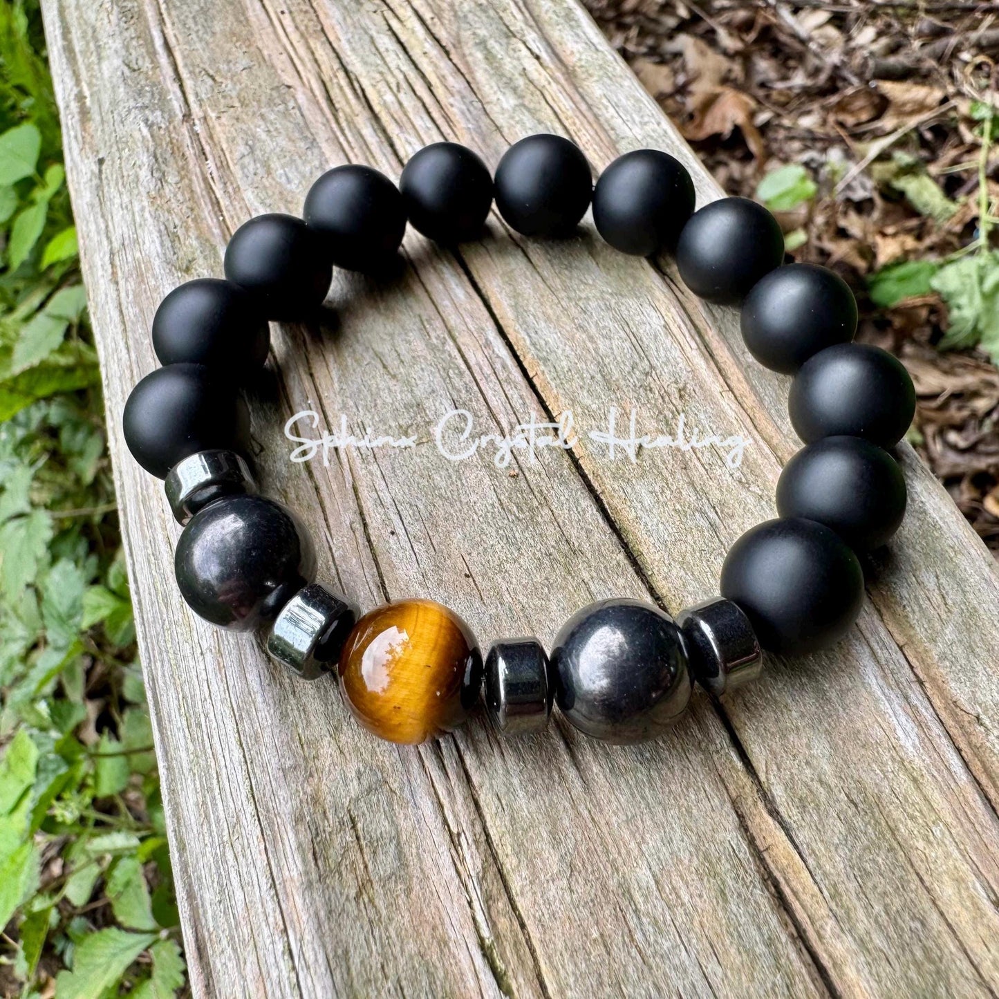 12mm EMF Protection - Strength & Courage " A Warrior's Battle Cry " AAA Shungite - Tigers Eye - Onyx - Real Crystal Gemstone Bracelet