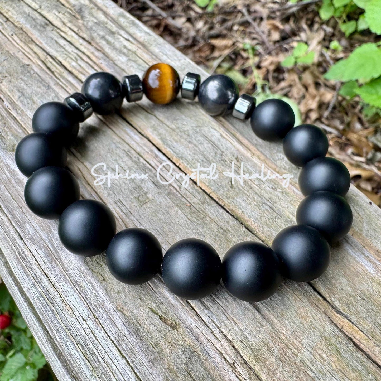 12mm EMF Protection - Strength & Courage " A Warrior's Battle Cry " AAA Shungite - Tigers Eye - Onyx - Real Crystal Gemstone Bracelet
