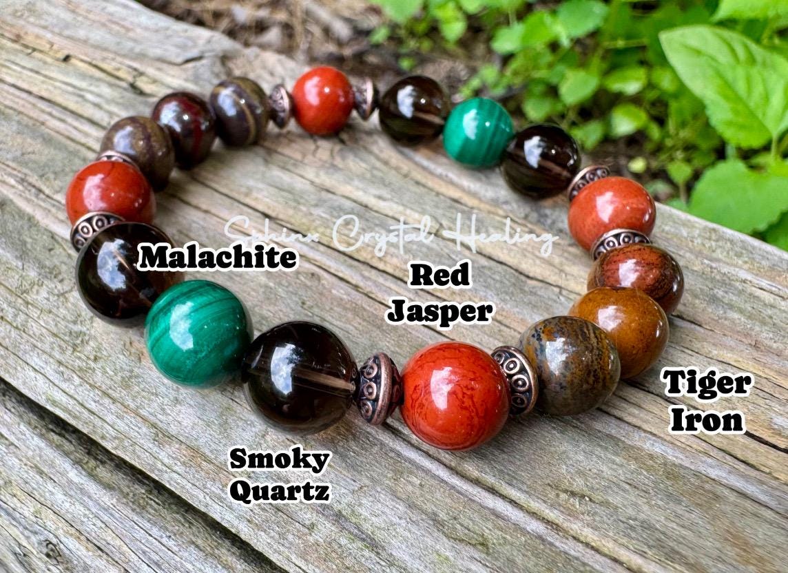 MENS 10MM - PTSD Trauma Recovery - Emotional Abuse Healing " The Strength Of Terra " Sadness - Depression - REAL Crystal Gemstone Bracelet