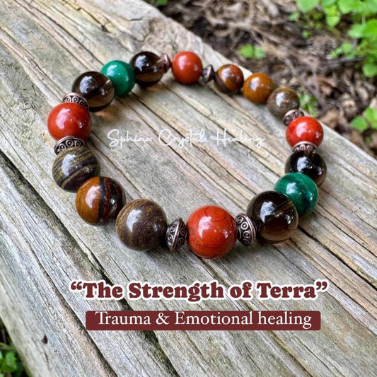 MENS 10MM - PTSD Trauma Recovery - Emotional Abuse Healing " The Strength Of Terra " Sadness - Depression - REAL Crystal Gemstone Bracelet