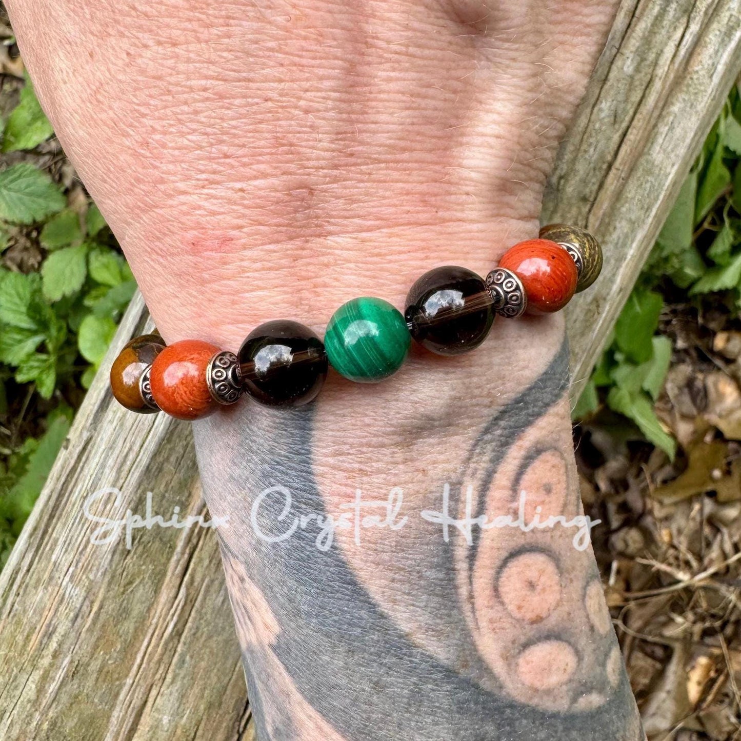 MENS 10MM - PTSD Trauma Recovery - Emotional Abuse Healing " The Strength Of Terra " Sadness - Depression - REAL Crystal Gemstone Bracelet