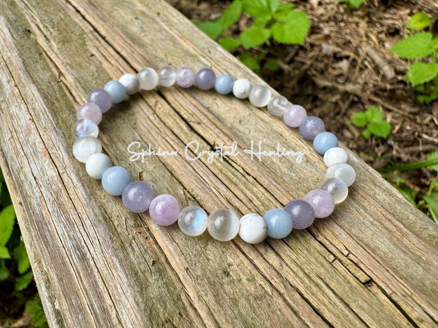 Sleep Rest & Recharge " Lavender Dreams " Moonstone - Angelite - Selenite - Howlite - Lepidolite - High Grade AAA Gemstone Crystal Bracelet