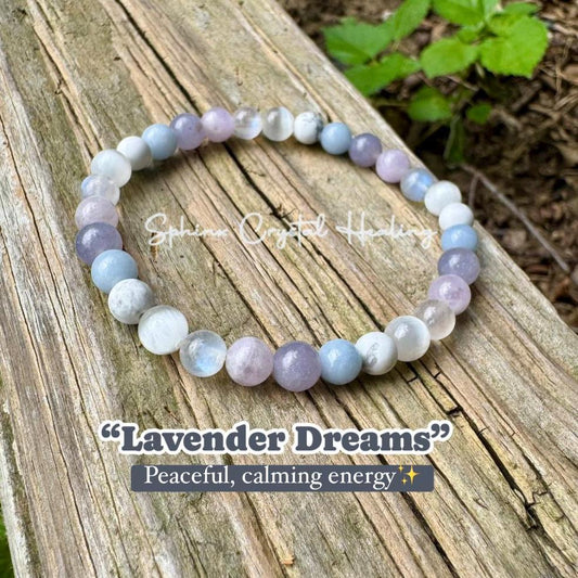 Sleep Rest & Recharge " Lavender Dreams " Moonstone - Angelite - Selenite - Howlite - Lepidolite - High Grade AAA Gemstone Crystal Bracelet