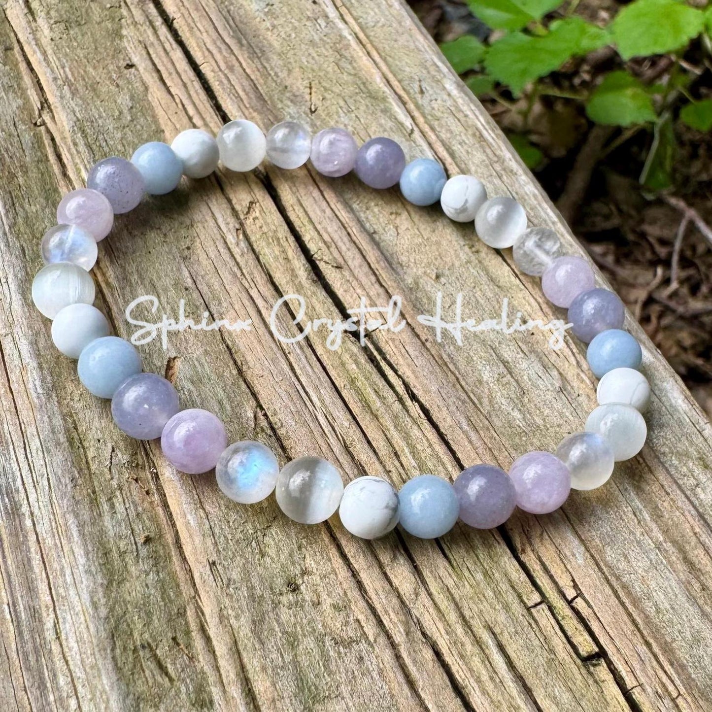 Sleep Rest & Recharge " Lavender Dreams " Moonstone - Angelite - Selenite - Howlite - Lepidolite - High Grade AAA Gemstone Crystal Bracelet
