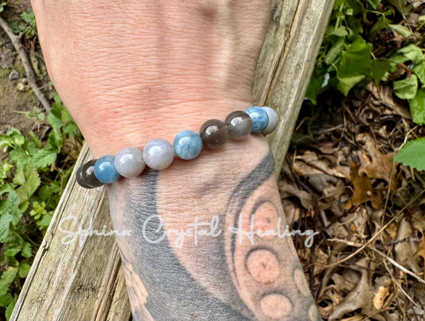 Spiritual Acceleration - Self Healing " Goddess of Sacred Waters " AAA RARE Black Moonstone - Blue Rose Quartz - Aquamarine Crystal Bracelet