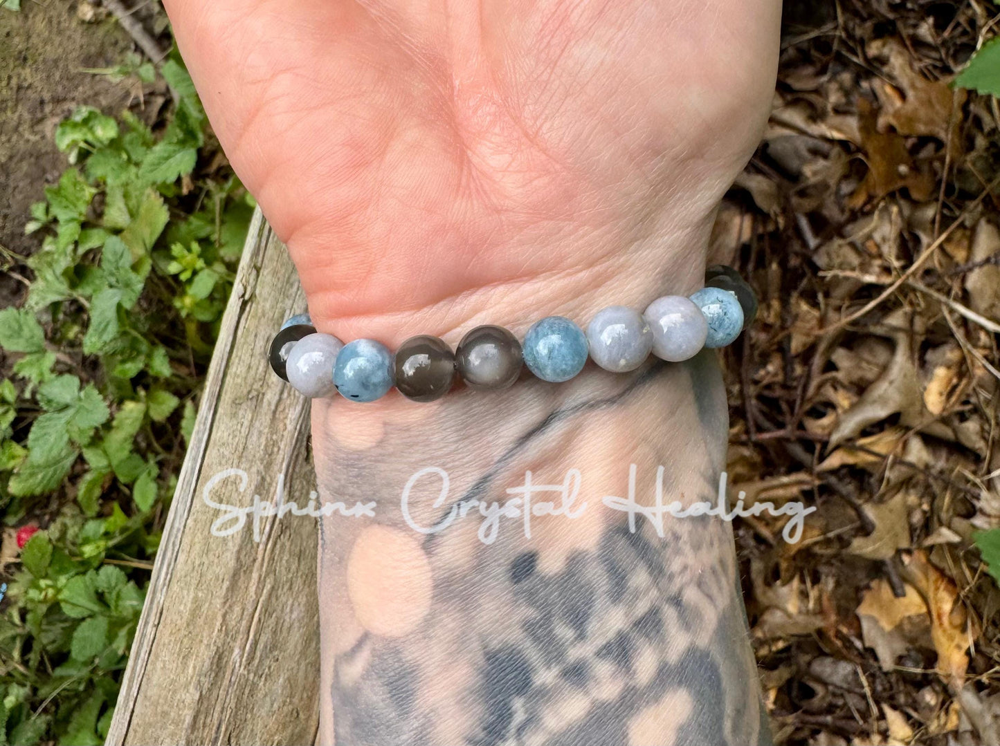 Spiritual Acceleration - Self Healing " Goddess of Sacred Waters " AAA RARE Black Moonstone - Blue Rose Quartz - Aquamarine Crystal Bracelet