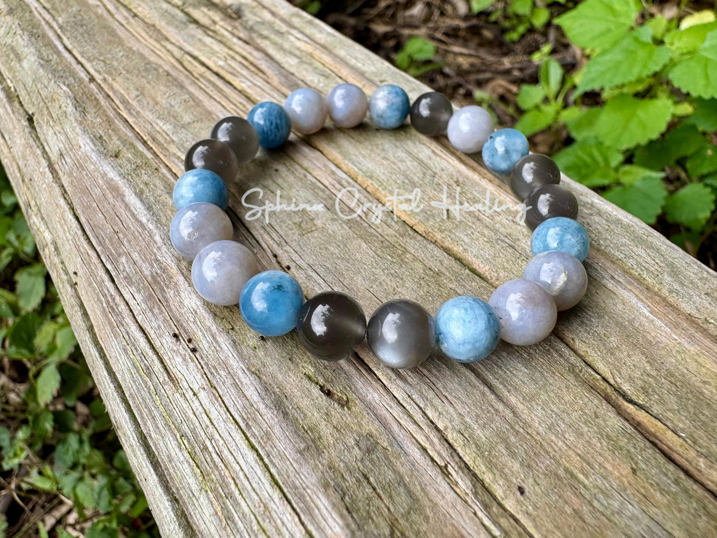 Spiritual Acceleration - Self Healing " Goddess of Sacred Waters " AAA RARE Black Moonstone - Blue Rose Quartz - Aquamarine Crystal Bracelet