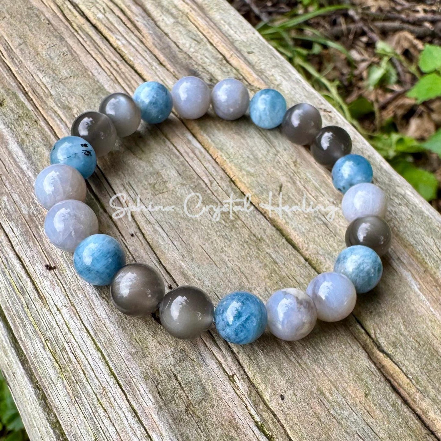 Spiritual Acceleration - Self Healing " Goddess of Sacred Waters " AAA RARE Black Moonstone - Blue Rose Quartz - Aquamarine Crystal Bracelet
