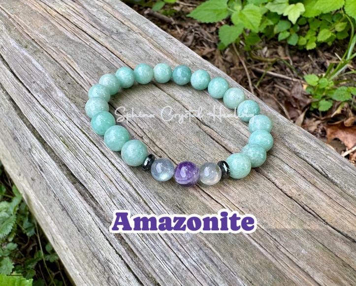 Calming Energy - Distance Bracelet Set " Fairy Light " Friendship & Family - Amethyst - Amazonite - Crystal Healing and Spiritual Connection