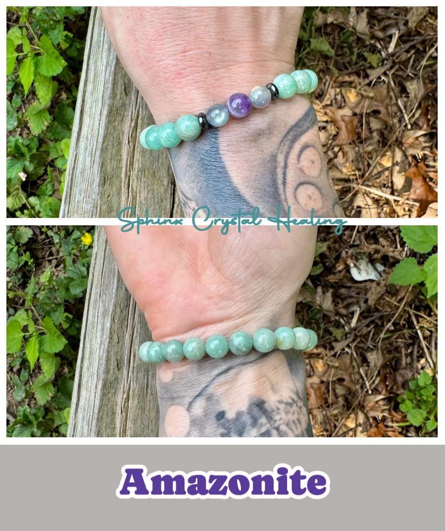 Calming Energy - Distance Bracelet Set " Fairy Light " Friendship & Family - Amethyst - Amazonite - Crystal Healing and Spiritual Connection
