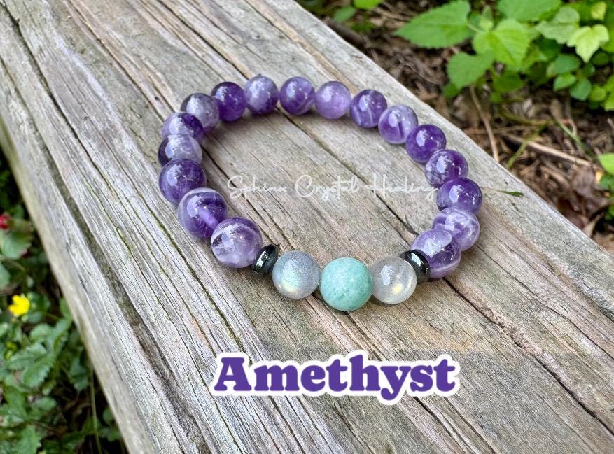 Calming Energy - Distance Bracelet Set " Fairy Light " Friendship & Family - Amethyst - Amazonite - Crystal Healing and Spiritual Connection
